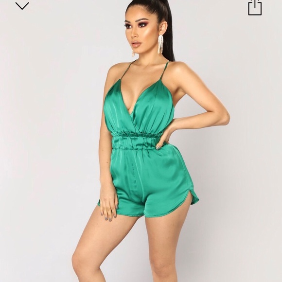 Fashion Nova Other - Admire the View Satin Romper-Green 🆕